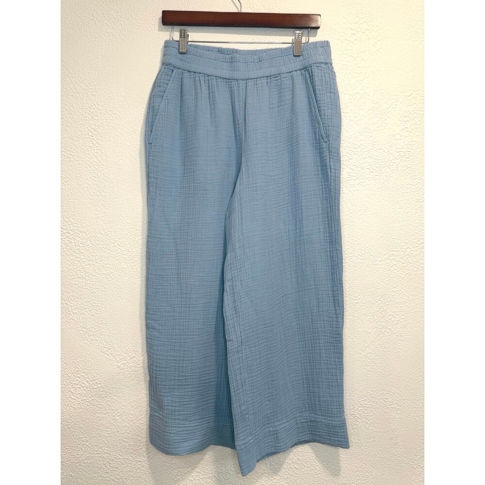 Lou & Grey Blue Textured 100% cotton Gauze Wide Leg Pants - Small